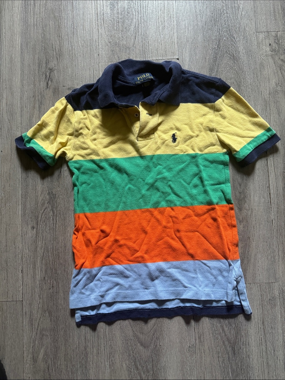 Polo by Ralph Lauren Navy Yellow Green Orange Light Blue Striped Polo